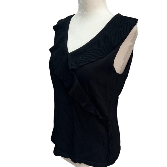 nygard Collection Knit Tank Top Black Ruffle Neckline Size S - Picture 4 of 9